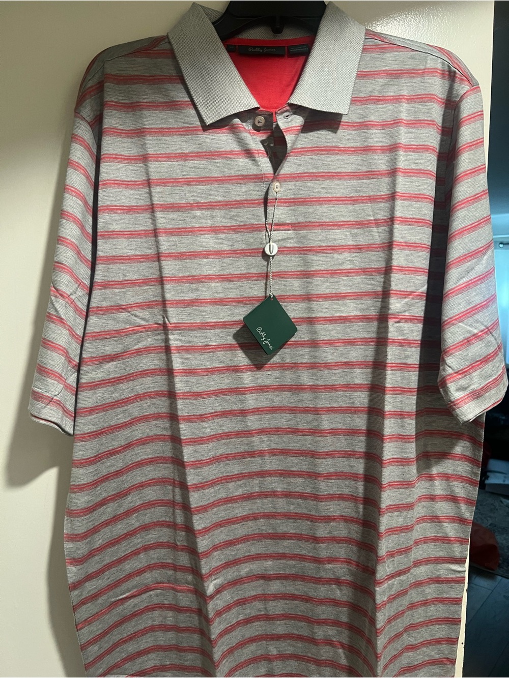 Bobby Jones Men’s Grey & Red Striped Polo Shirt